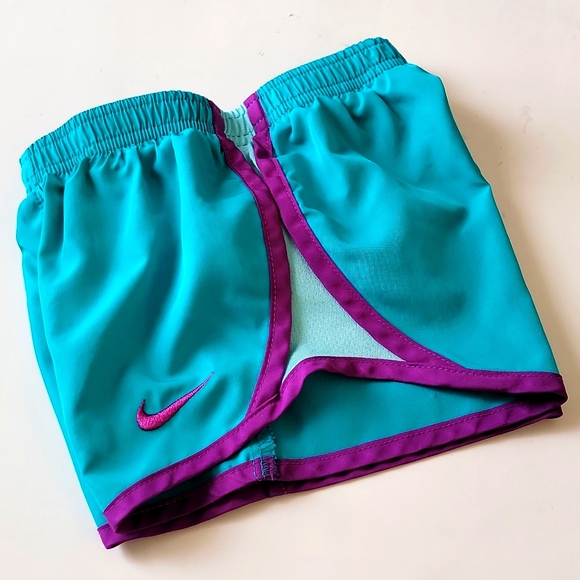 🟢3/$15 Nike Dri-Fit Athletic Shorts Elastic Waist Teal Purple Fits 2-3 Yr Old - Picture 1 of 9